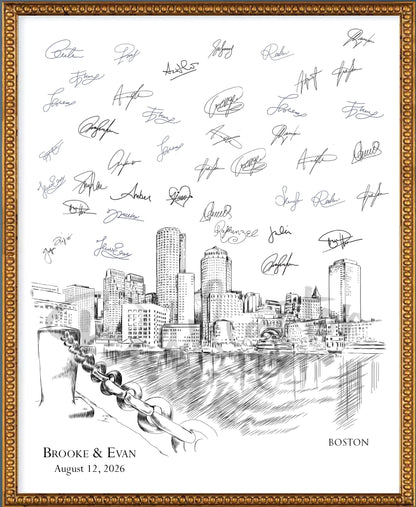 Boston Waterfront Wedding Guest Book Alternative | Personalized Skyline Guestbook