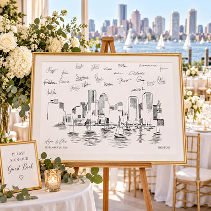 Boston Wedding Guest Book Alternative | Personalized Skyline Guestbook