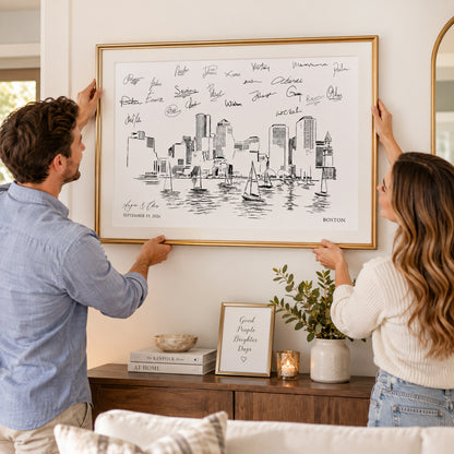 Boston Wedding Guest Book Alternative | Personalized Skyline Guestbook