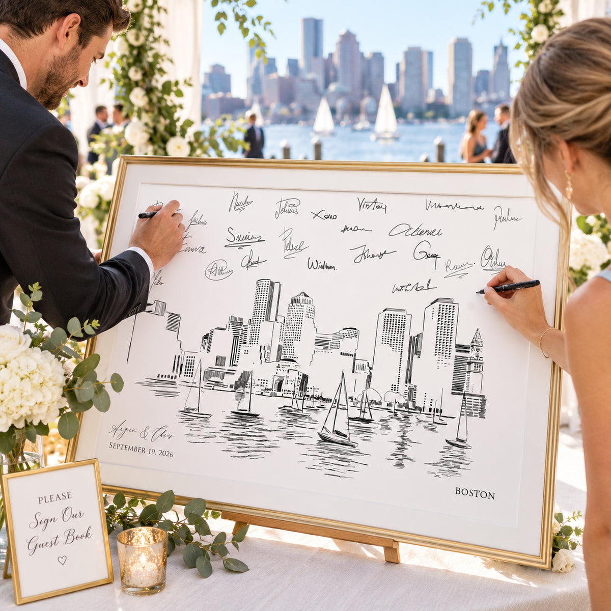 Boston Wedding Guest Book Alternative | Personalized Skyline Guestbook