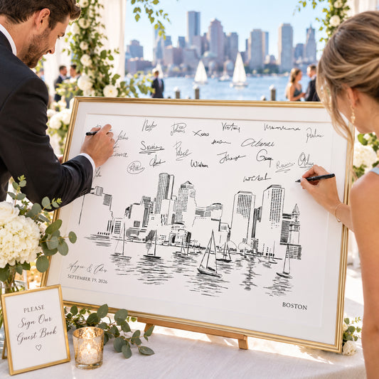 Boston Wedding Guest Book Alternative | Personalized Skyline Guestbook