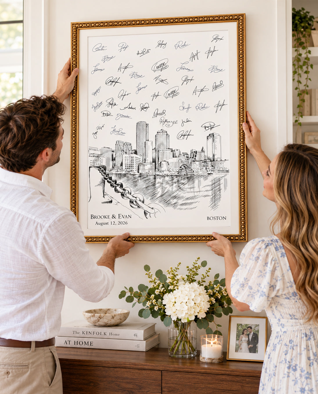 Boston Waterfront Wedding Guest Book Alternative | Personalized Skyline Guestbook