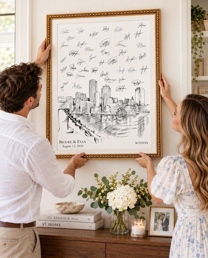 Boston Waterfront Wedding Guest Book Alternative | Personalized Skyline Guestbook