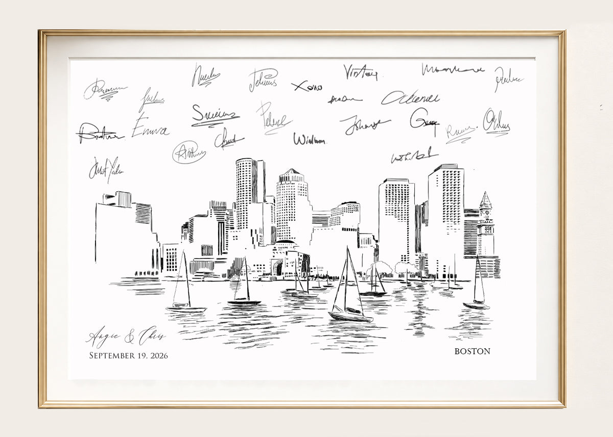 Boston Wedding Guest Book Alternative | Personalized Skyline Guestbook