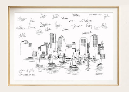 Boston Wedding Guest Book Alternative | Personalized Skyline Guestbook