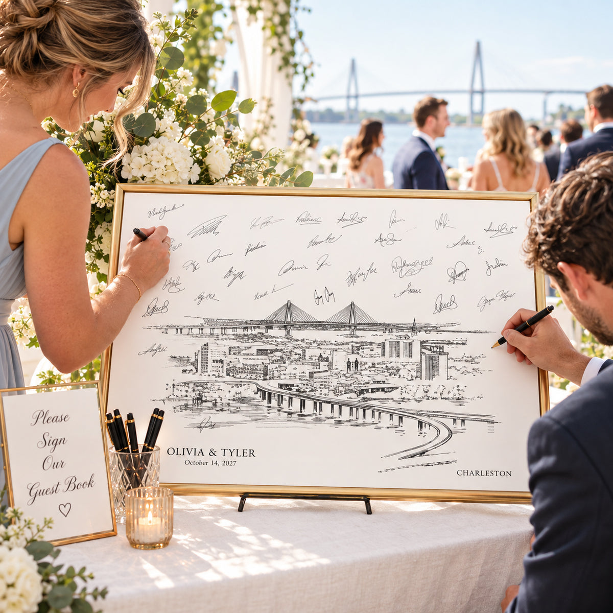 Charleston Wedding Guest Book Alternative | Personalized Skyline Guestbook