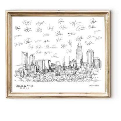 Charlotte Wedding Guest Book Alternative | Personalized Skyline Guestbook