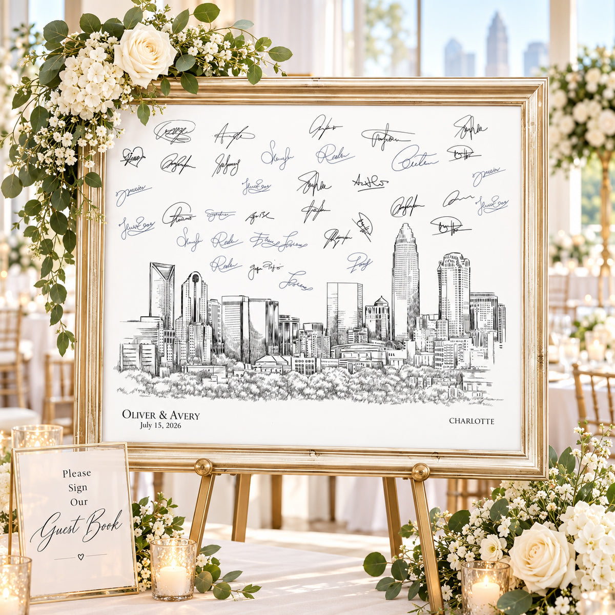 Charlotte Wedding Guest Book Alternative | Personalized Skyline Guestbook