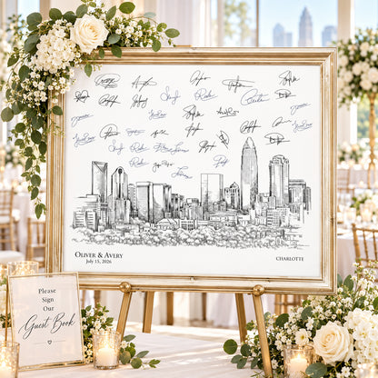 Charlotte Wedding Guest Book Alternative | Personalized Skyline Guestbook