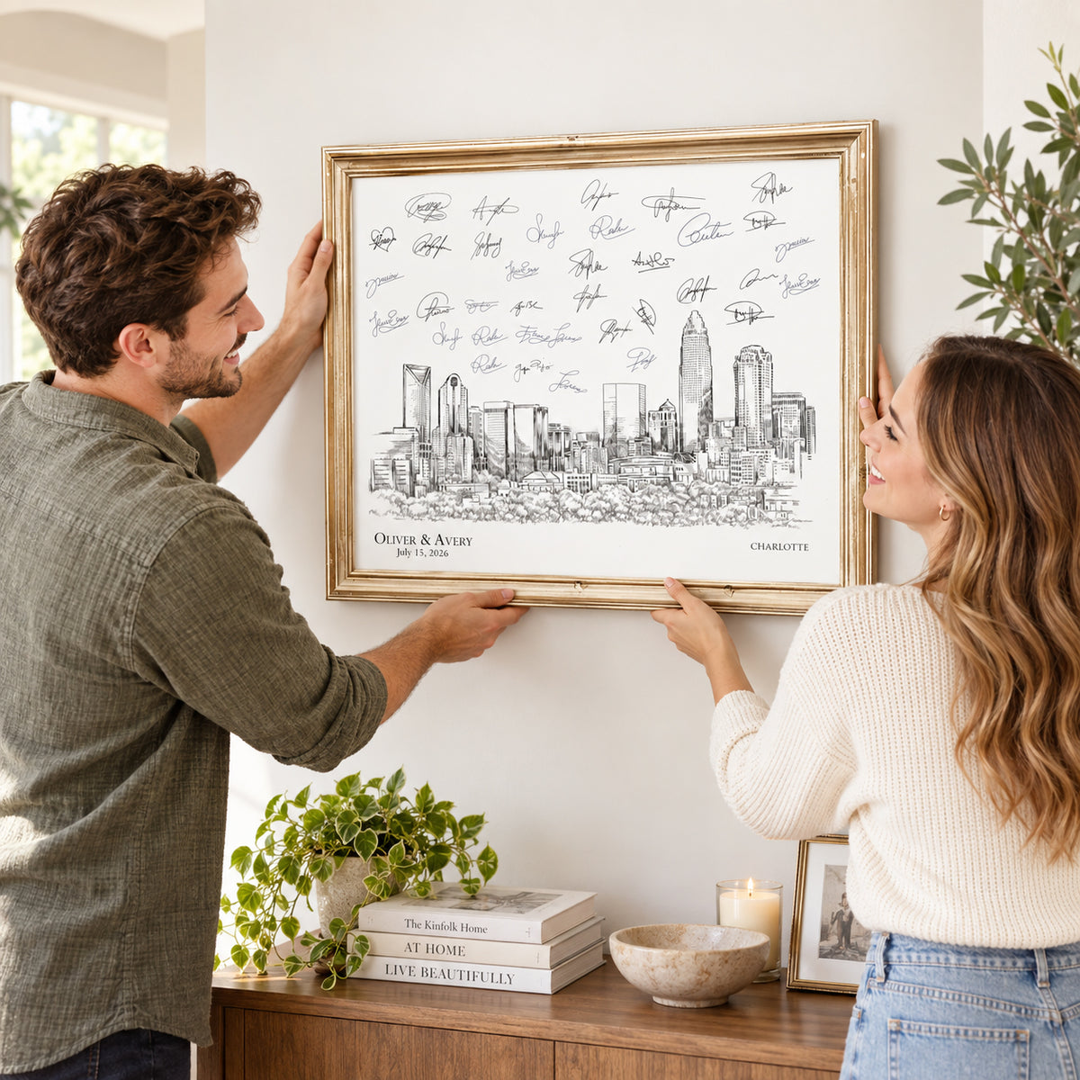 Charlotte Wedding Guest Book Alternative | Personalized Skyline Guestbook