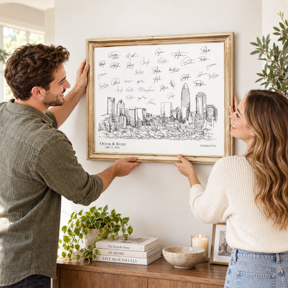 Charlotte Wedding Guest Book Alternative | Personalized Skyline Guestbook
