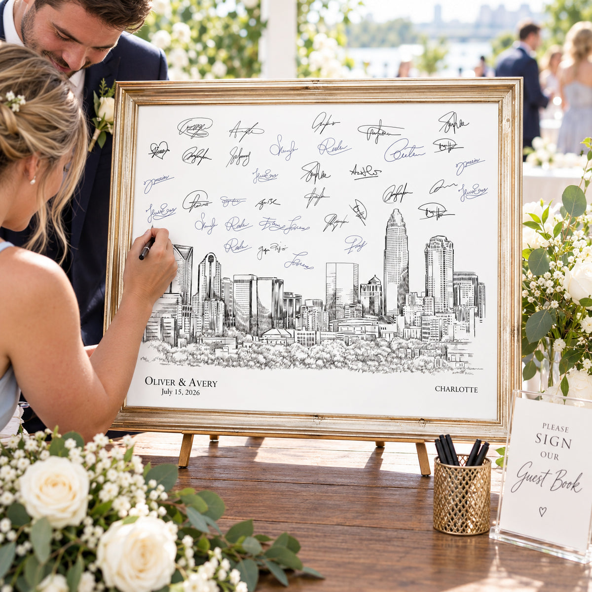 Charlotte Wedding Guest Book Alternative | Personalized Skyline Guestbook