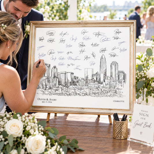 Charlotte Wedding Guest Book Alternative | Personalized Skyline Guestbook