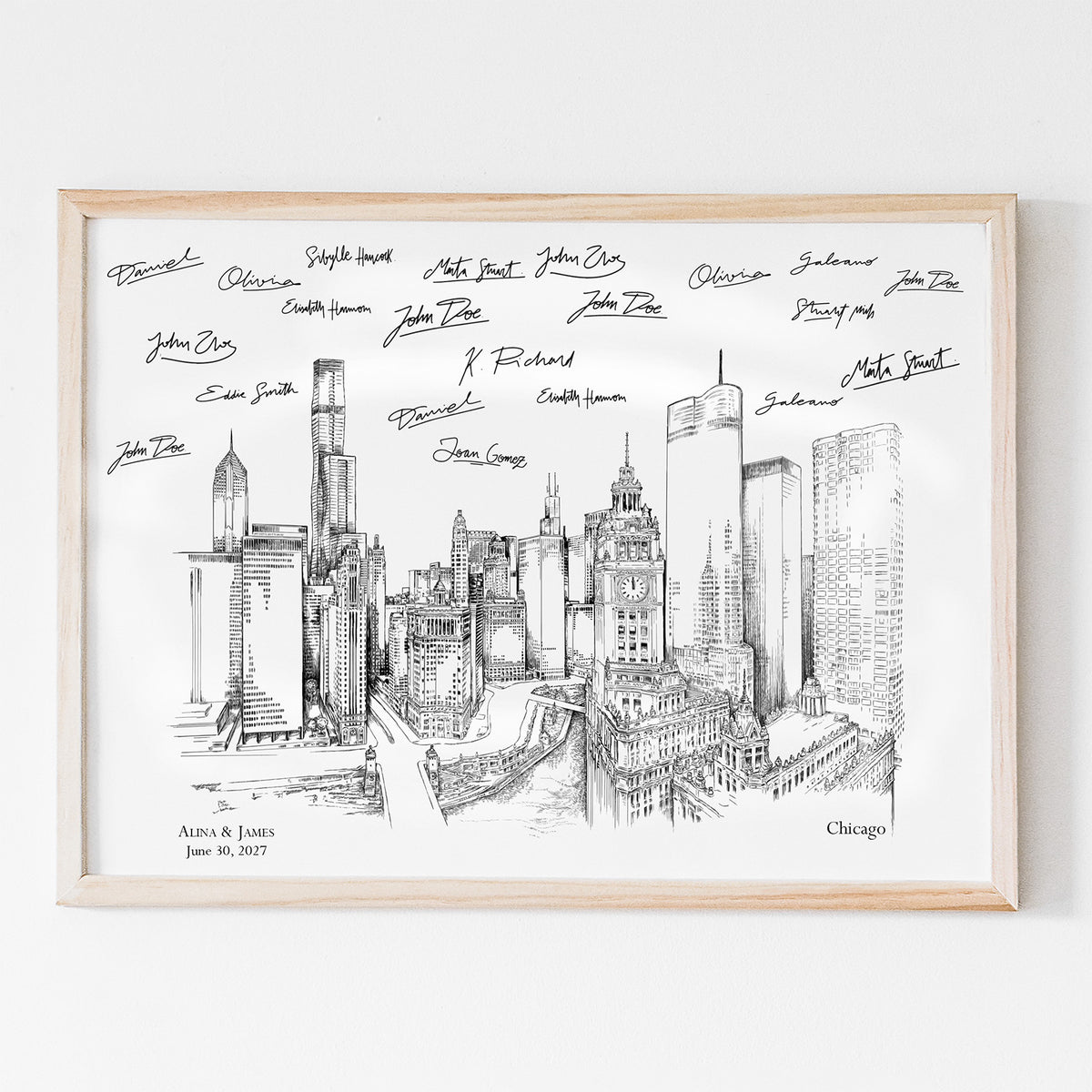 Chicago Wedding Guest Book Alternative | Personalized Skyline Guestbook