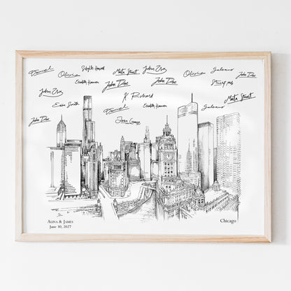 Chicago Wedding Guest Book Alternative | Personalized Skyline Guestbook