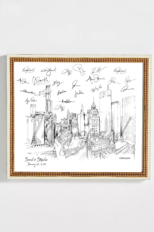 Chicago Skyline Guestbook Print, Beach, Guest Book, NYC, Bridal Shower, Wedding, Custom, Alternative, Baby Shower, Family Reunion, FREE PEN!