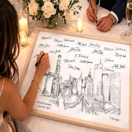 Chicago Skyline Wedding Guest Book Alternative | Personalized Chicago Wedding Guest Book Sign | Chicago Skyline Wedding Decor