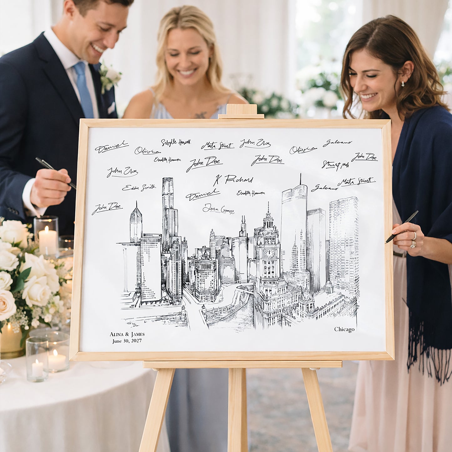 Chicago Skyline Wedding Guest Book Alternative | Personalized Chicago Wedding Guest Book Sign | Chicago Skyline Wedding Decor