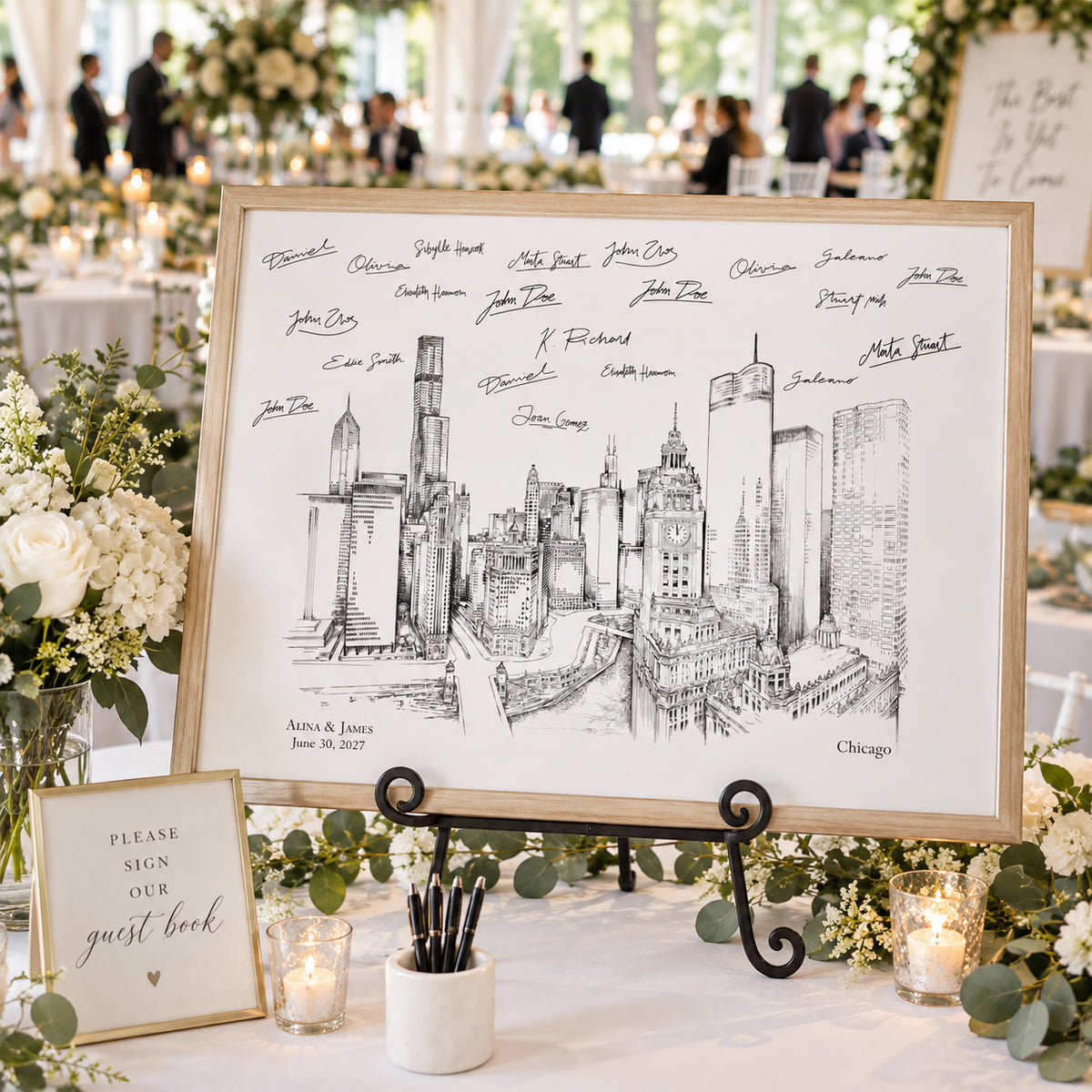 Chicago Wedding Guest Book Alternative | Personalized Skyline Guestbook