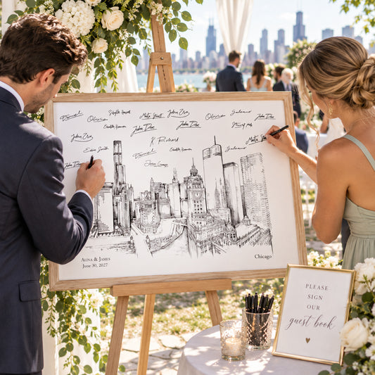 Chicago Wedding Guest Book Alternative | Personalized Skyline Guestbook