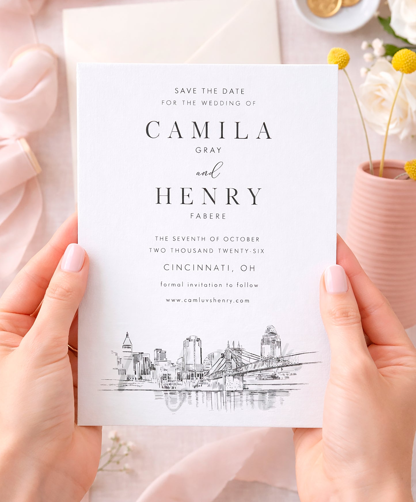 Cincinnati Skyline Save the Date Cards, STD, Wedding, Save the Dates (set of 25 cards)