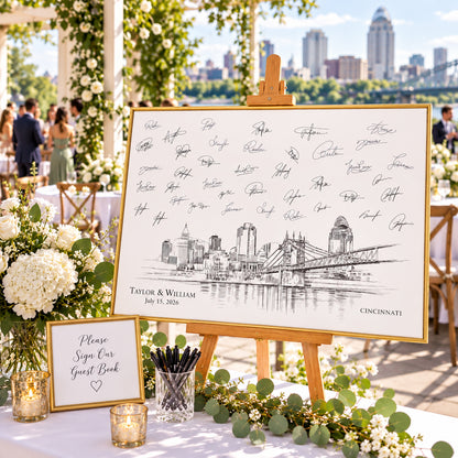 Cincinnati Wedding Guest Book Alternative | Personalized Skyline Guestbook