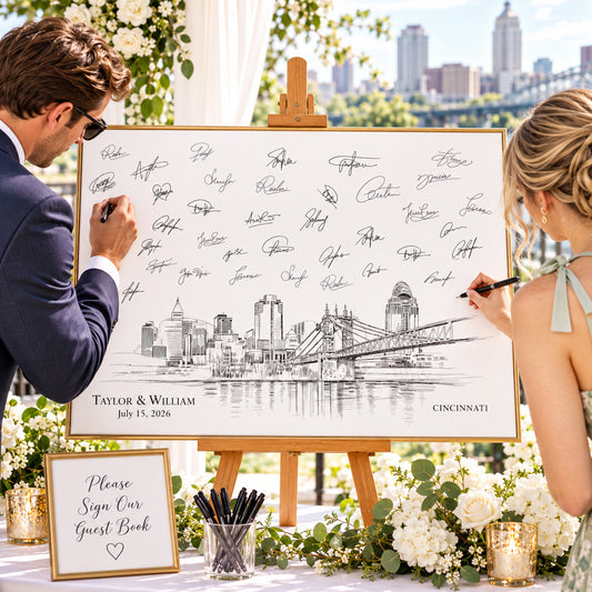 Cincinnati Wedding Guest Book Alternative | Personalized Skyline Guestbook