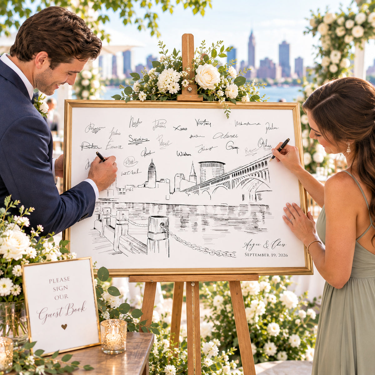 Cleveland Wedding Guest Book Alternative | Personalized Skyline Guestbook