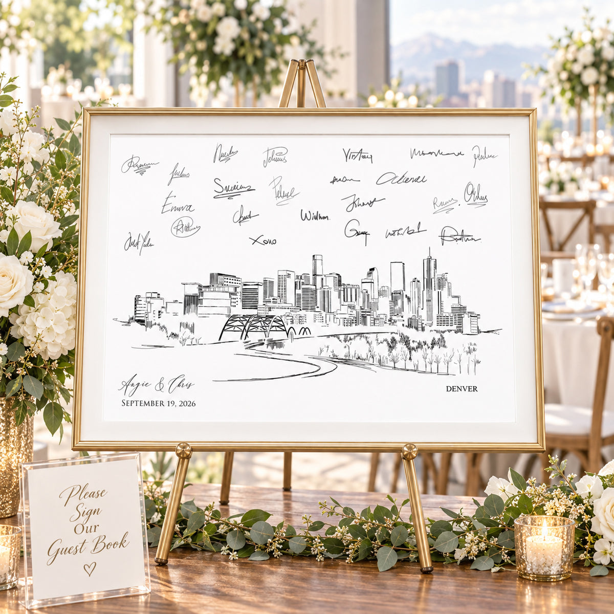 Denver Wedding Guest Book Alternative | Personalized Skyline Guestbook