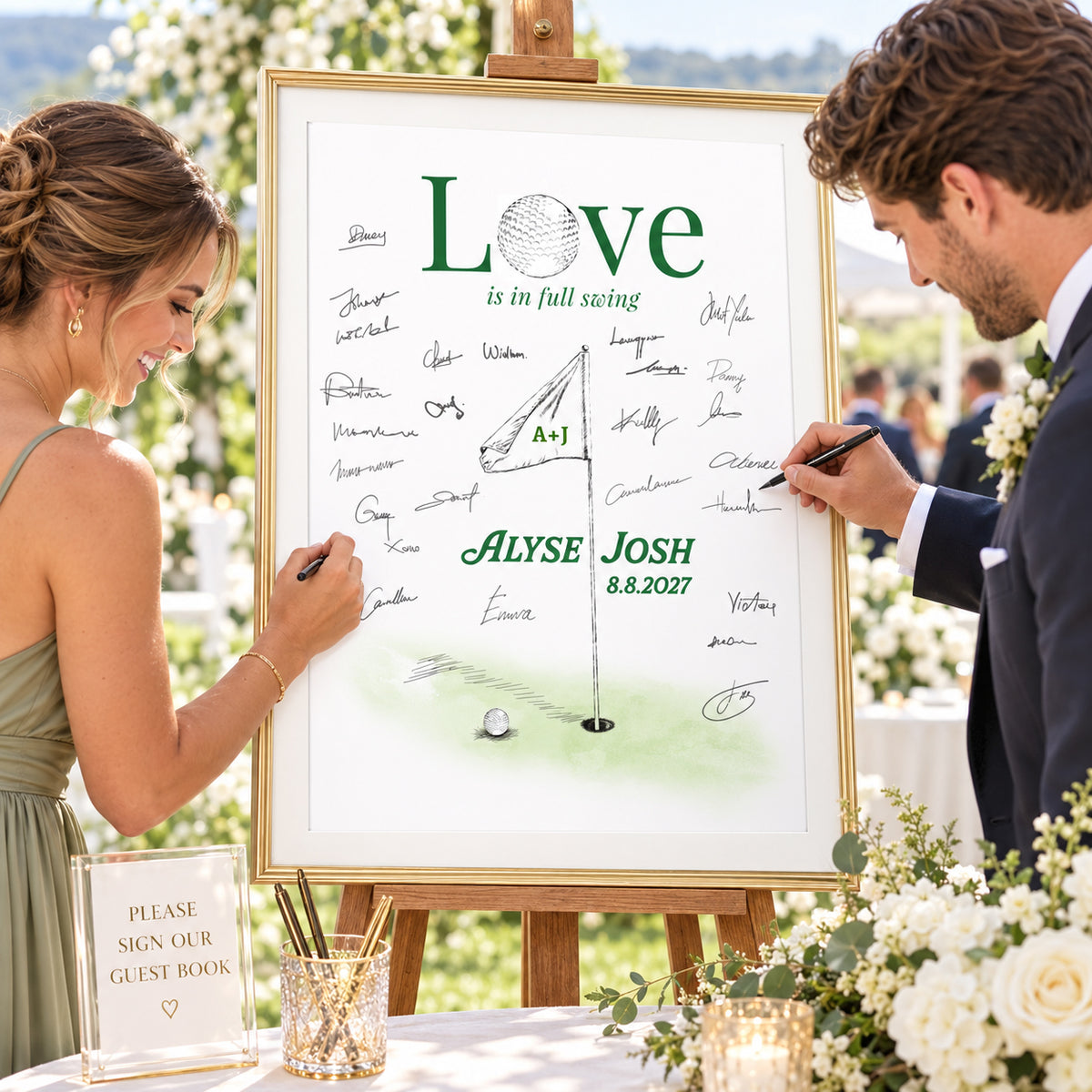 Golf Wedding Guest Book Alternative | Love Is in Full Swing Personalized Guestbook