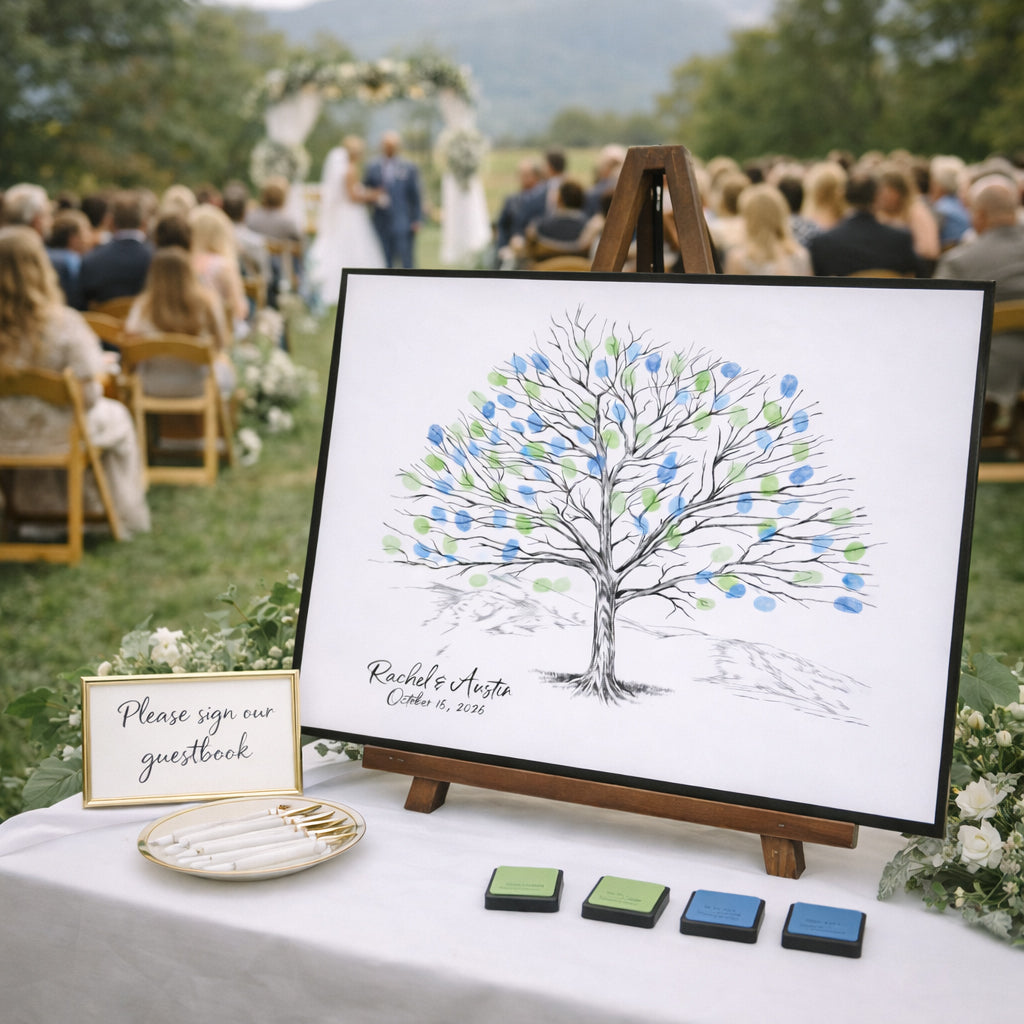 Elm Tree Fingerprint Wedding Guest Book