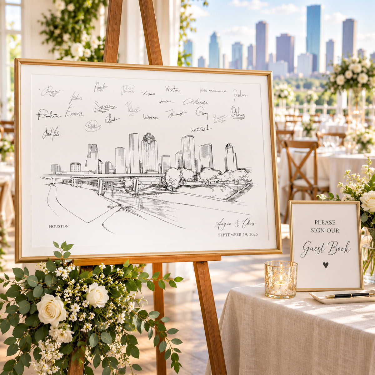 Houston Wedding Guest Book Alternative | Personalized Skyline Guestbook