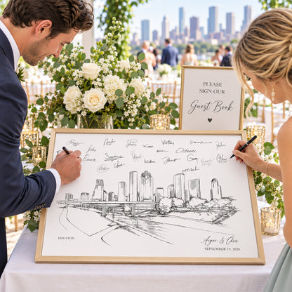 Houston Wedding Guest Book Alternative | Personalized Skyline Guestbook