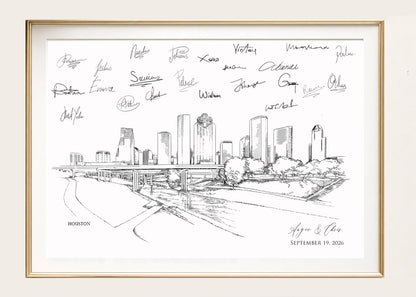 Houston Wedding Guest Book Alternative | Personalized Skyline Guestbook