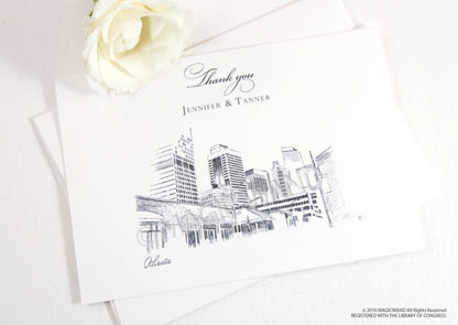 Atlanta Skyline Wedding Thank You Cards, Personal Note Cards, Bridal Shower Thank you Cards (set of 25 cards)