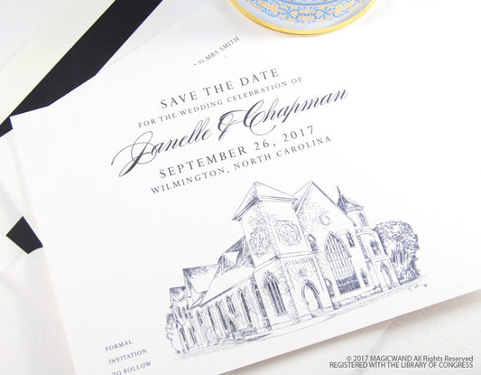 Brooklyn Arts Center Save the Dates, North Carolina Wedding Save the Date, Wilmington Wedding, Venue STD (set of 25 cards and envelopes)