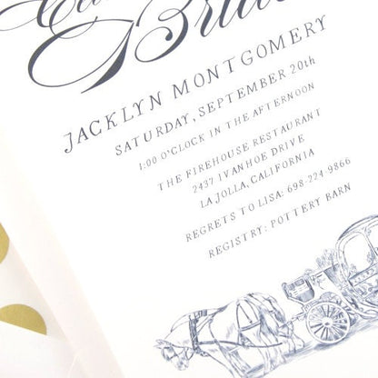 Cinderella's Carriage Bridal Shower Invitations, Fairytale Wedding, Disney, Hand Drawn (set of 25 cards & envelopes)