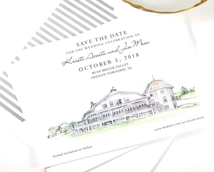 Bear Brook Valley Save the Dates, Cable Car Save the Date Cards, New Jersey Wedding, STD, Hand Drawn (set of 25 cards)