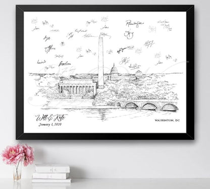 Washington, DC Wedding, Alternative Guest Book, DC Wedding Skyline, DC Memorials, Wedding Guestbook, Party Supplies and Decor, Bridal Shower