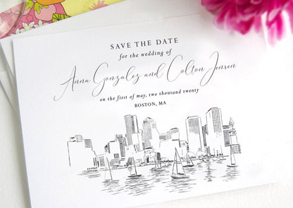 Boston Skyline Save the Dates, Save the Date Cards, STD, Boston Harbor, Wedding Save the Date, MA (set of 25 cards)