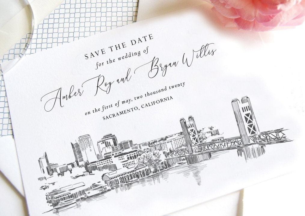 Sacramento Wedding Save the Dates, STD, Save the Date Cards, Skyline, Wedding, California, CA, Sacramento Wedding (set of 25 cards)
