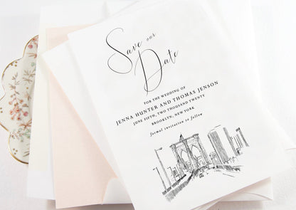 Brooklyn Skyline Save the Dates, STD, Save the Date Cards, New York, NY Wedding, NYC, Bridge (set of 25 cards)