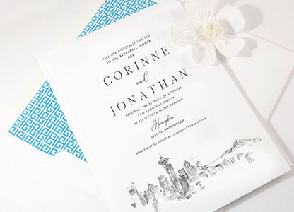 Seattle Rehearsal Dinner Invitations, Seattle Skyline, Seattle Wedding, Rehearsal Dinner, Rehearsal Invitations, Rehearse