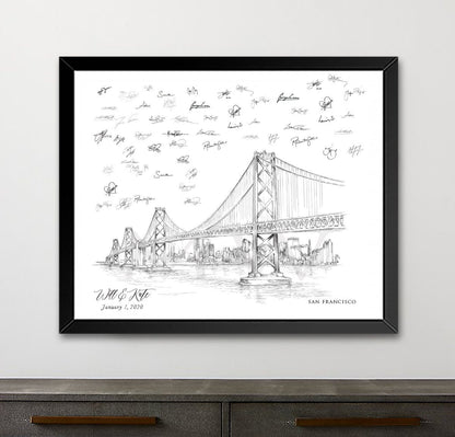 San Francisco Wedding, Alternative Guest Book, Wedding Skyline, Guestbook, Wedding Guestbook, San Francisco, CA,  SF Bridge, Guestbook Sign