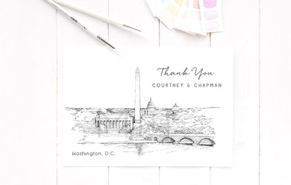 Washington, D.C. Memorial Thank You Cards, Personal Note Cards, Bridal Shower Thank you Card Set, Corporate Thank you Card (set of 25 cards)