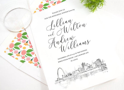 St. Louis Rehearsal Dinner Invitations, St Louis Skyline, Wedding, Saint Louis, St. Louis Wedding, Rehearse, Wedding Invite