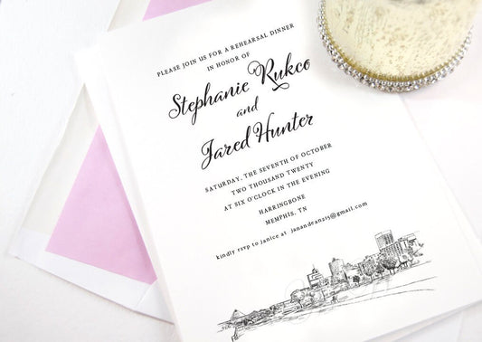 Memphis Pyramid Rehearsal Dinner Invitations, Tennessee Theme, Wedding, TN Weddings, Rehearse, Wedding Invite (set of 25 cards)