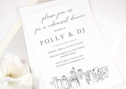 Houston Skyline Rehearsal Dinner Invitations, Texas Skyline, Houston Wedding, Weddings, Rehearse, Wedding Invite, Card (set of 25 cards)
