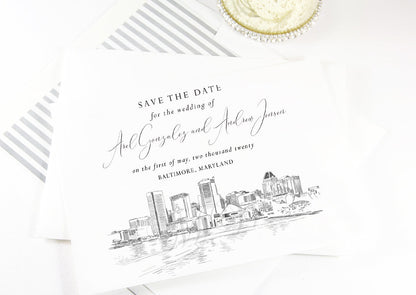 Baltimore Save the Dates, STD, Baltimore, MD,  Wedding, Baltimore Skyline, Save the Date Cards, STD Cards, Wedding (set of 25 cards)