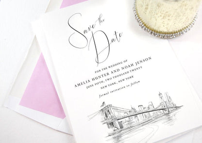 New York Skyline from Brooklyn Bridge Save the Dates, NY Save the Date, Wedding, Save the Date Cards, NY Bridge, STD